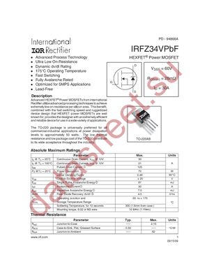 IRFZ34VPBF datasheet  
